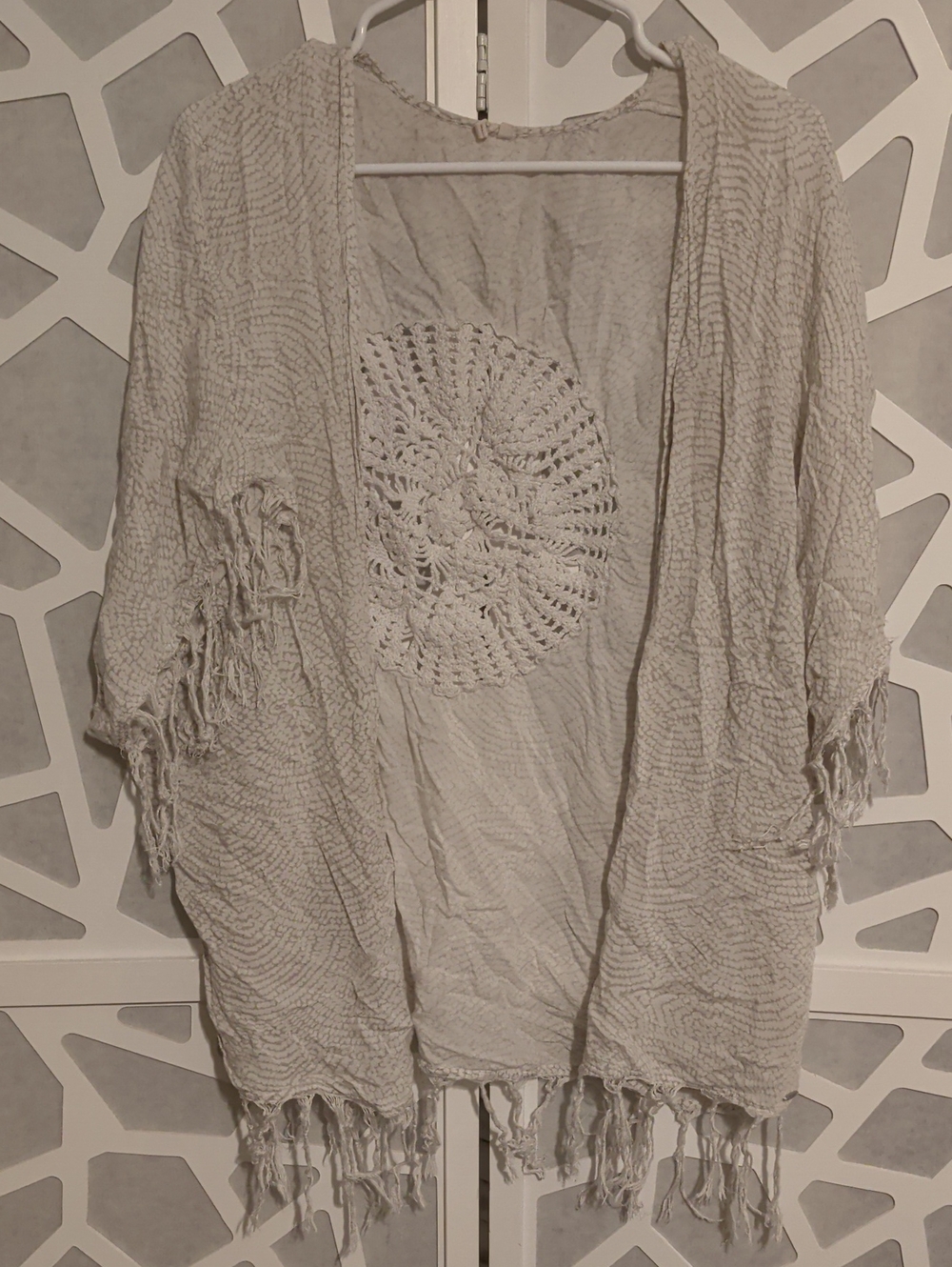 Rip Curl Cream Fringe Crochet Open Kimono Cardigan
